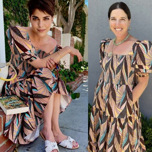 Autumn Adeigbo Della African Leaf Print Dress Smocked Pink Colorful - Picture 1 of 14